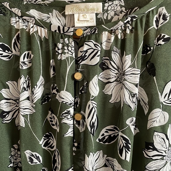 Shoshanna Green Floral Smocked Silk Dress Size 10 - Picture 5 of 12